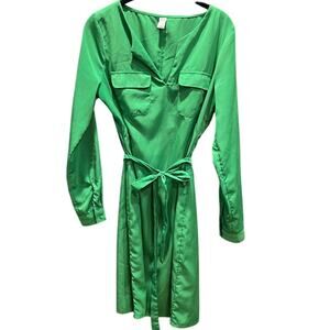 Old Navy Green Tied V-Neck Pullover Shirt Dress Adjustable Sleeves Small/Petite